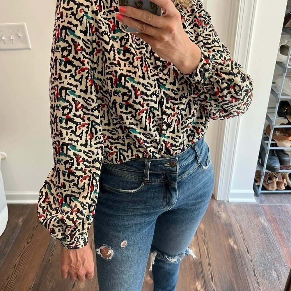 Vintage abstract puffy sleeves blouse